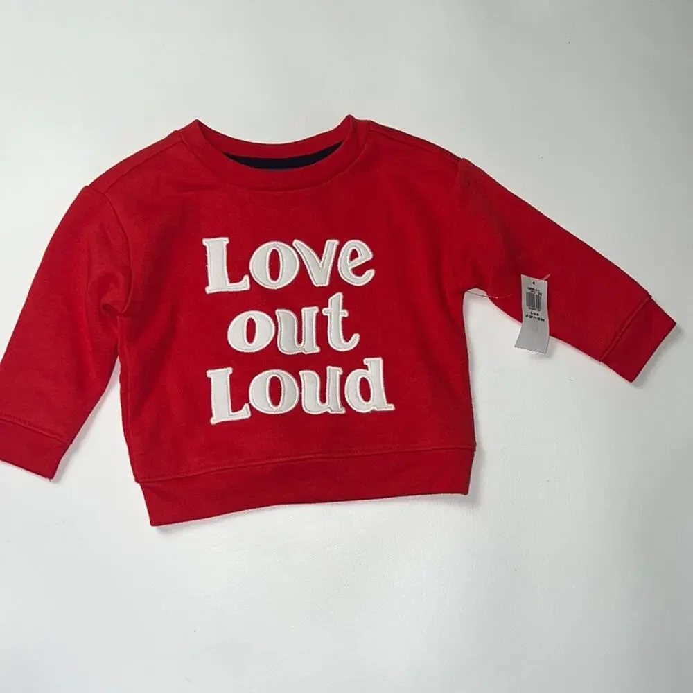 Old Navy Baby Red Graphic Crewneck Long Sleeve Cold Weather Sweatshirt Sz 6-12M